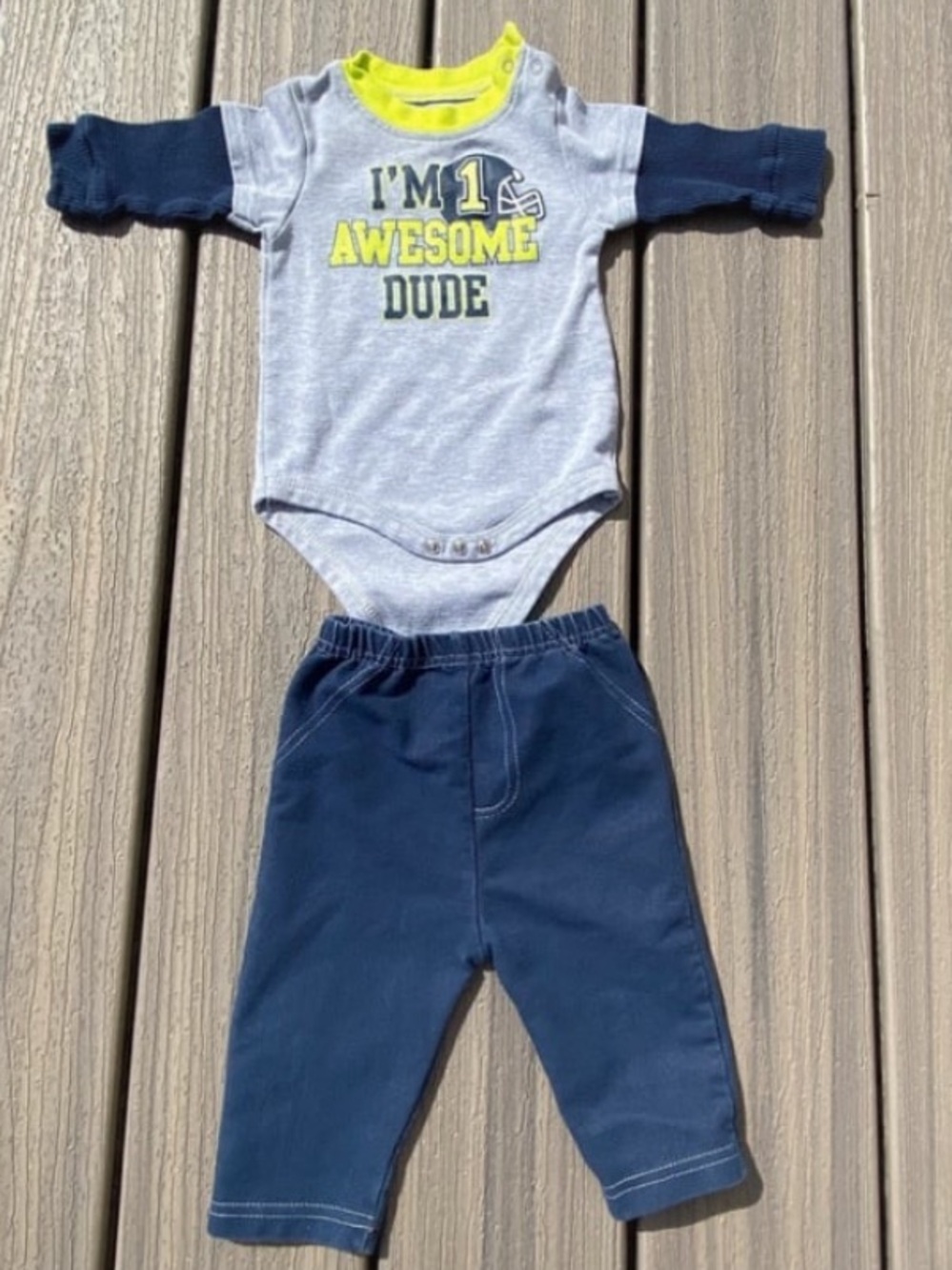 Baby Boy "I'm 1 Awesome Dude" Bodysuit and Pants Set